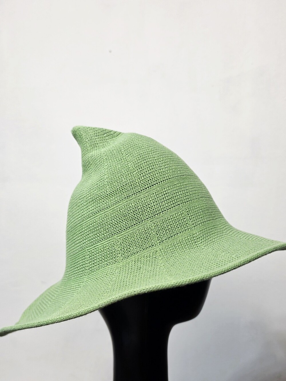 Green Pastel Knit Witch Hat Whimsical Renaissance Faire Cottagecore Style - Picture 2 of 3